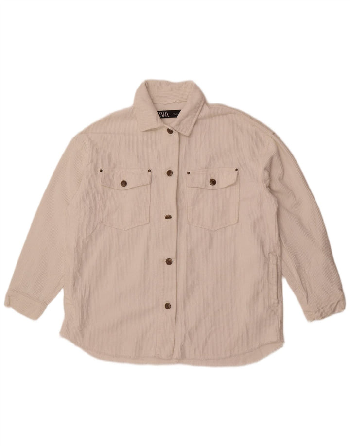 Zara Dame Oversized Corduroy Jacket UK 10 Small White Bomuld