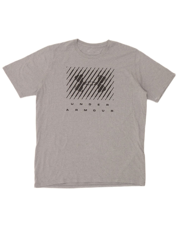 Under Armour Herre Heat Gear Grafisk T-Shirt Top XL Grå Bomuld