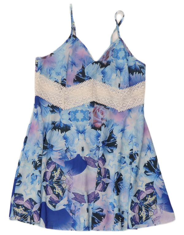 Vintage Womens Cami Top UK 18 XL Blue Floral