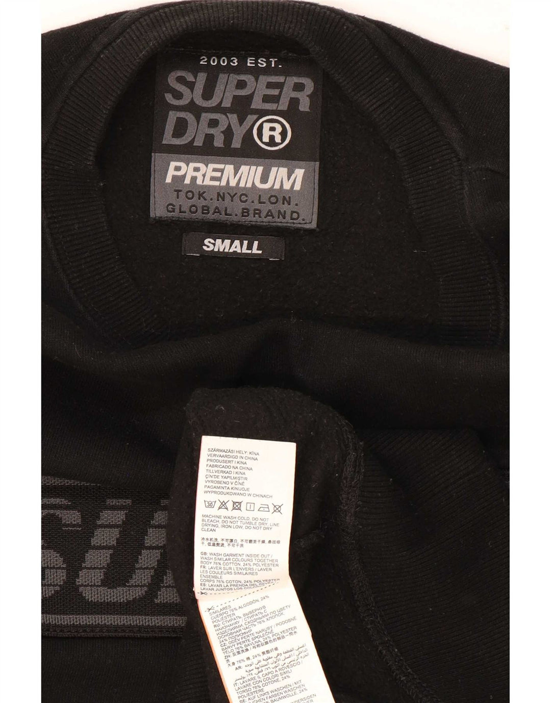 Superdry grafisk sweatshirt til mænd, lille sort bomuld