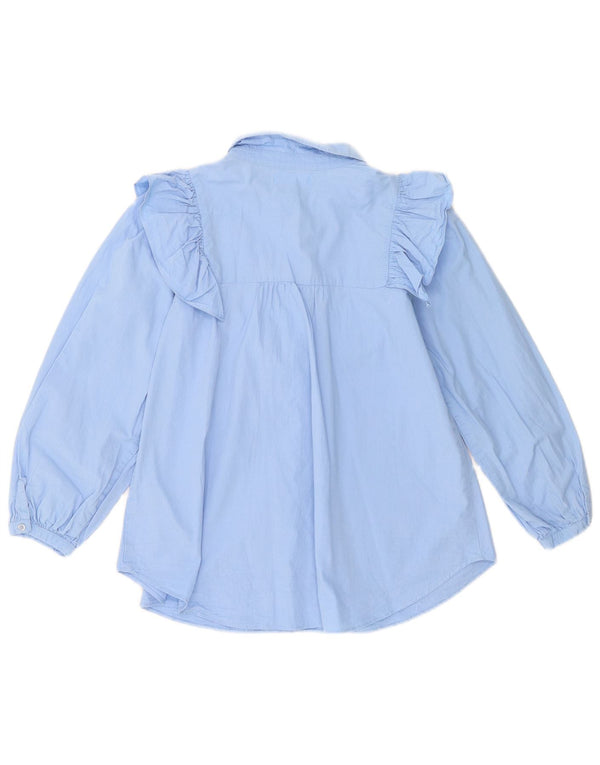 Zara Girls Ruffle Front Shirt Bluse 13-14 Years Blue