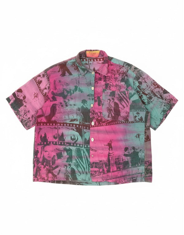 Vintage Kvinders Oversized grafisk skjortebluse UK 16 Large Pink Colourblock