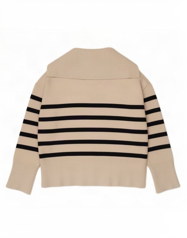 Zara Womens Polo Neck Jumper Sweater UK 10 Small Off White Striped