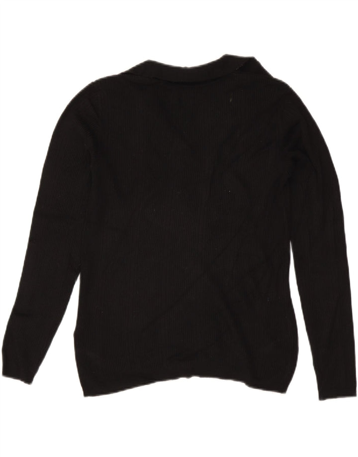 Marks & Spencer Dame Polo Neck Jumper Sweater UK 12 Medium Black Viscose