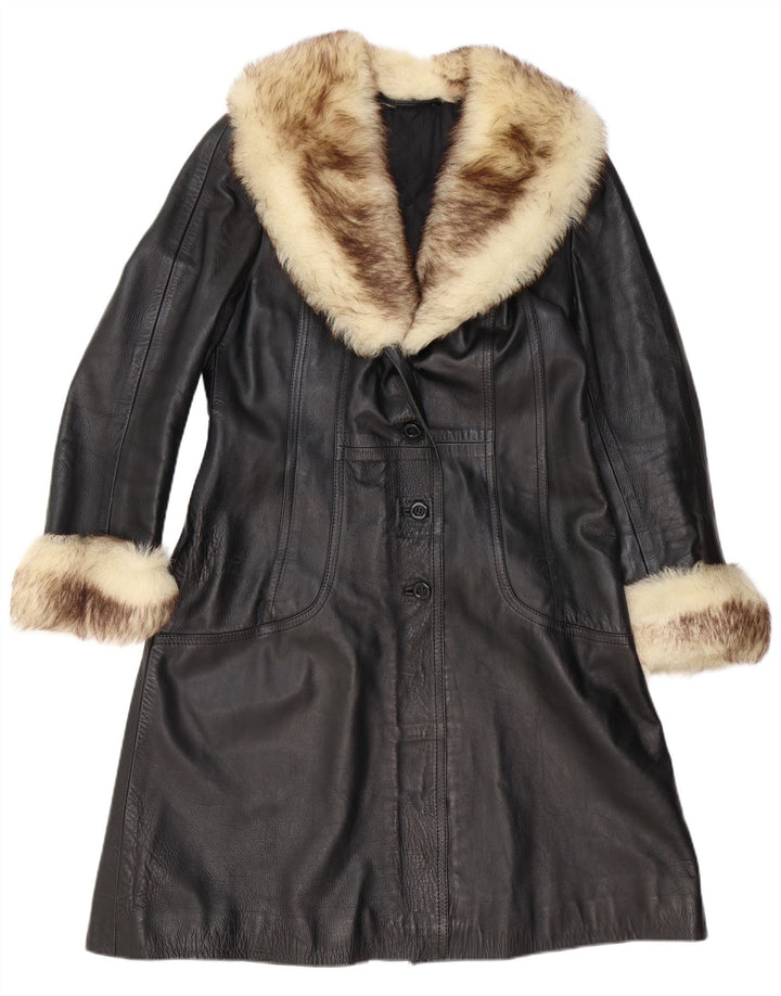 VINTAGE Læderfrakke til kvinder UK 12 Medium Sort