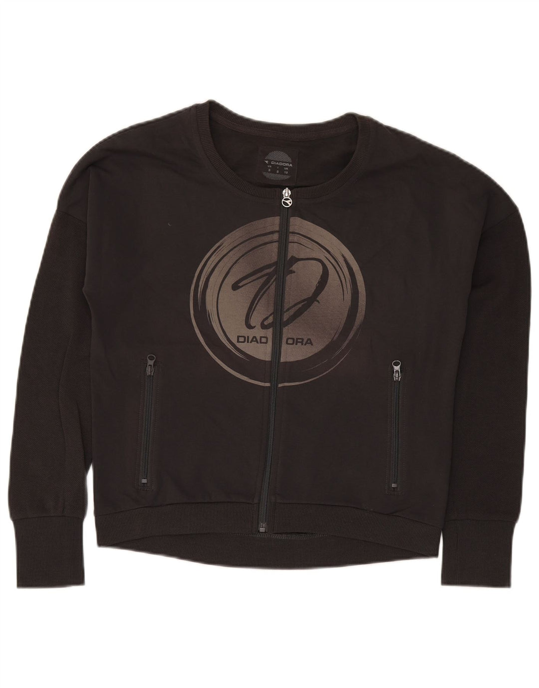 Diadora Dame Oversized grafisk træningsdragt Top Jacket UK 10 Small Black