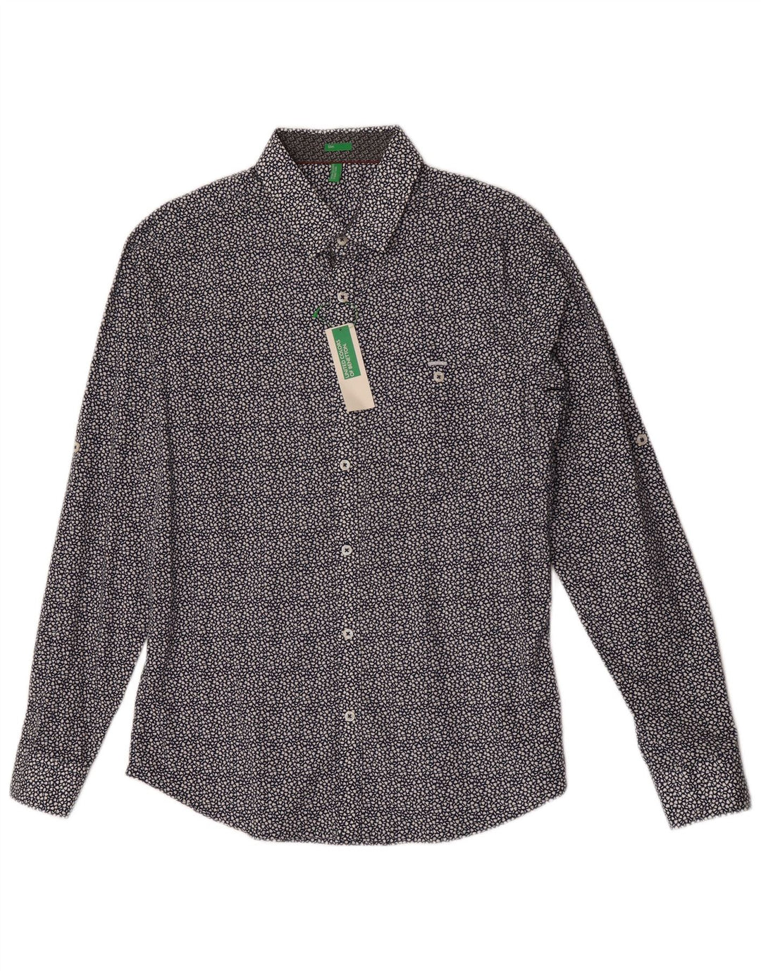 Benetton Herre Slim Fit skjorte Medium Marineblå Blomsterbomuld