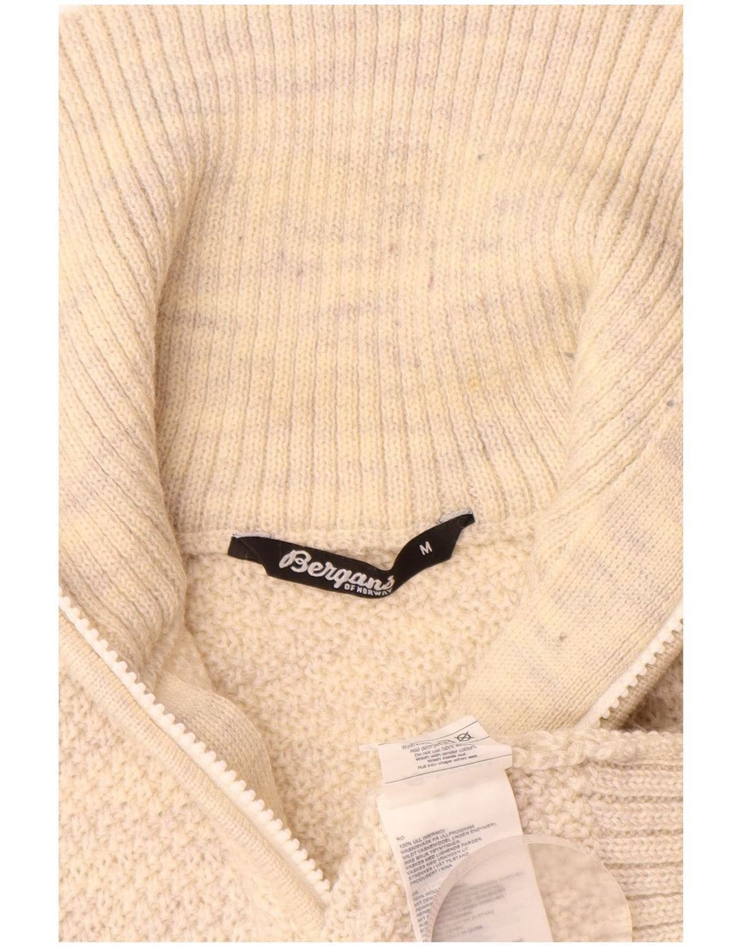 Bergans Herre Zip Neck Jumper Sweater Medium Beige Flecked Merino Wool