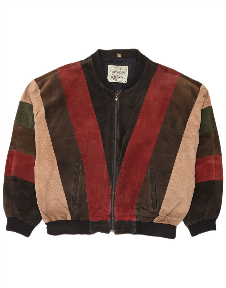 Euro Mode Herre Ruskind Bomber Jacket IT 52/54 XL Flerfarvet Colourblock