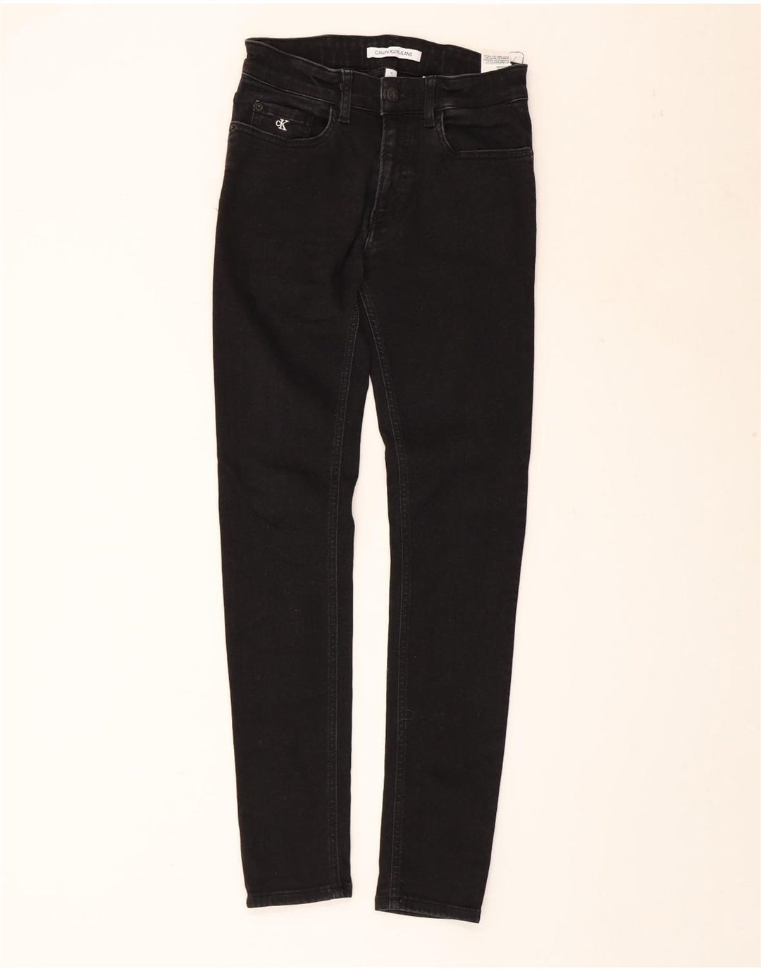 CALVIN KLEIN Drenge Skinny Jeans 13-14 år W26 L29 Sort Bomuld