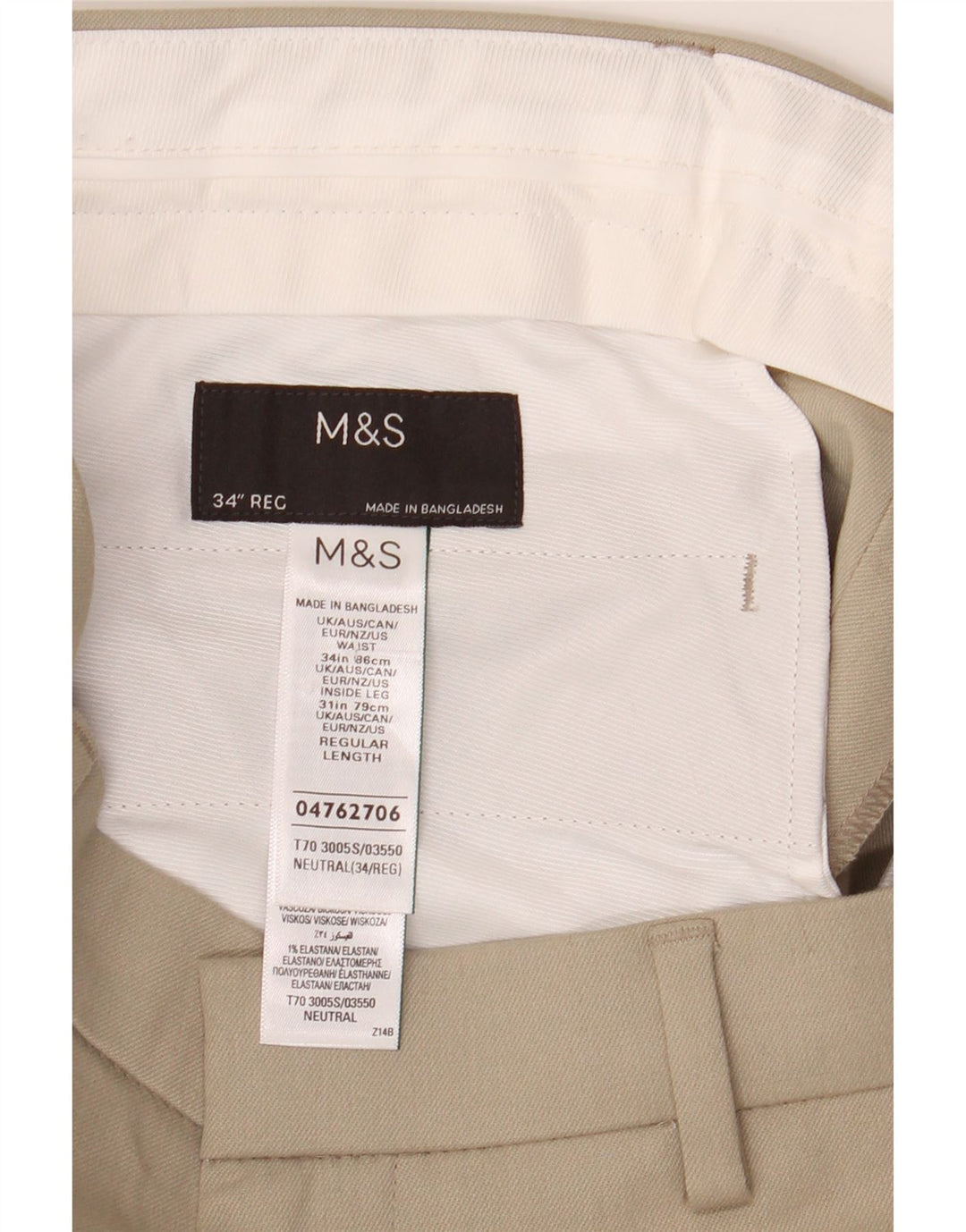 Marks & Spencer Herre Slim Chino Bukser W34 L31 Beige Polyester