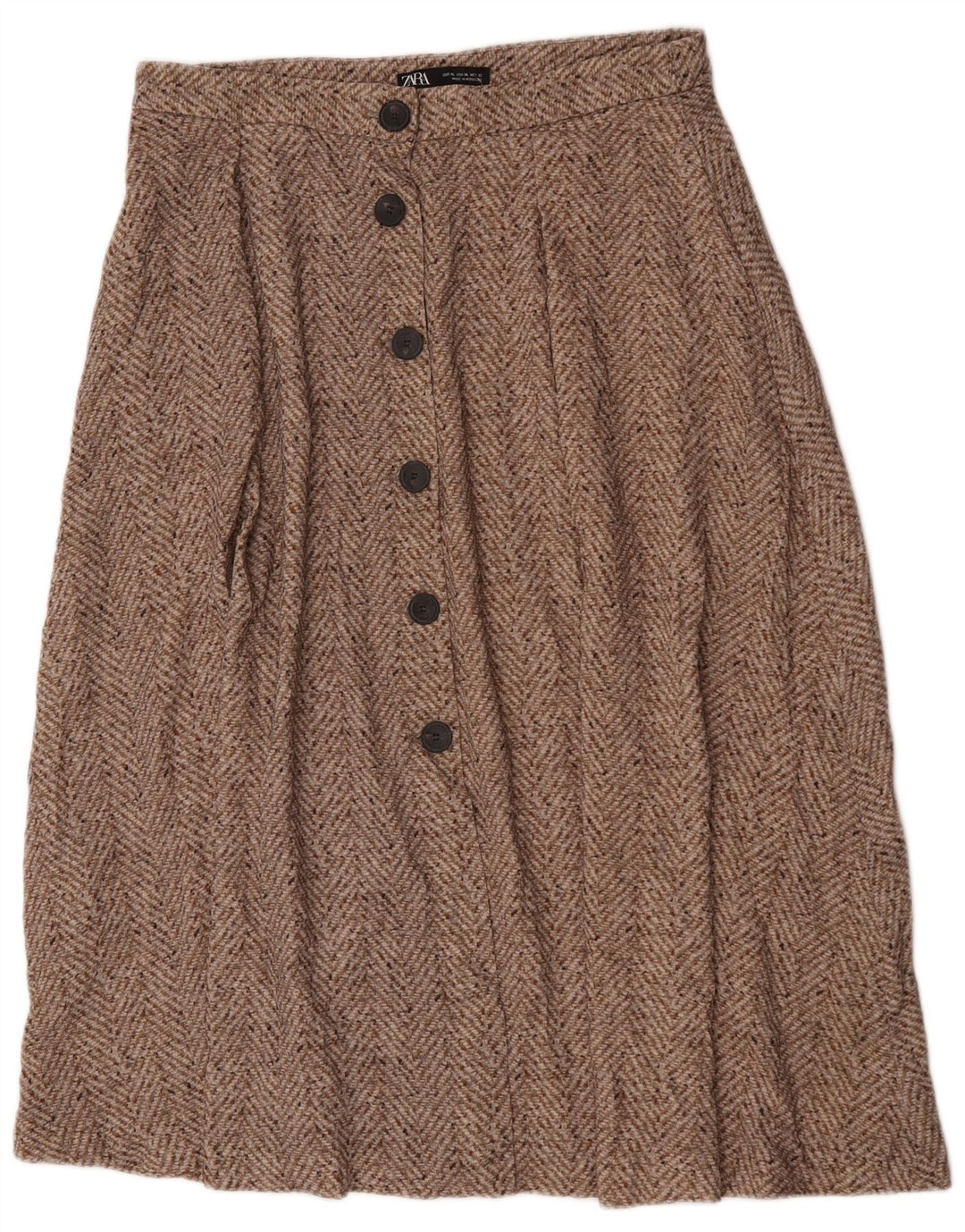 Zara Midi Nederdel XL W32 Brun Chevron til kvinder