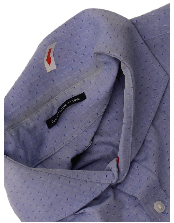 Tommy Hilfiger Herre Slim Fit Skjorte Størrelse 16 Stor Blå Geometrisk
