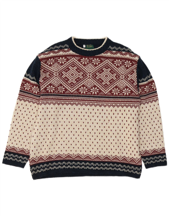 VINTAGE Herre sweater med rund hals, lille flerfarvet Fair Isle