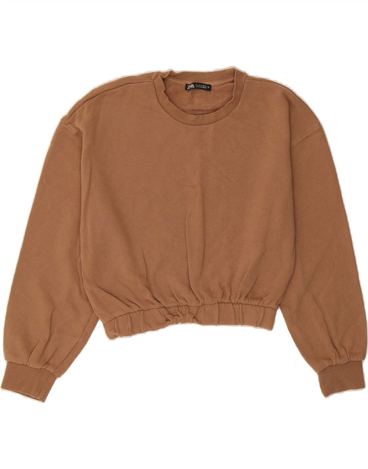ZARA Womens Crop Sweatshirt Jumper UK 14 Medium Brown Cotton Vintage Zara and Second-Hand Zara from Messina Hembry 