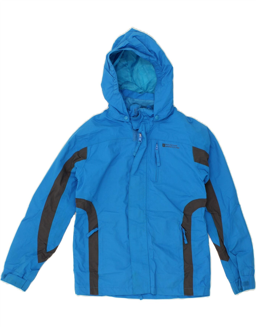 MOUNTAIN WAREHOUSE Boys Hooded Rain Jacket 9-10 Years Blue Colourblock Vintage Mountain Warehouse and Second-Hand Mountain Warehouse from Messina Hembry 