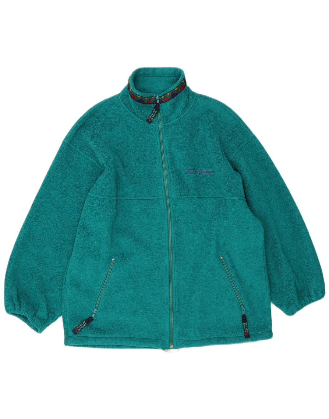 Vintage fleecejakke til mænd UK 40 Stor grøn geometrisk polyester
