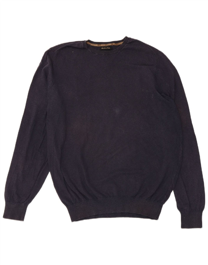 MASSIMO DUTTI Herre sweater med rund hals, medium marineblå bomuld