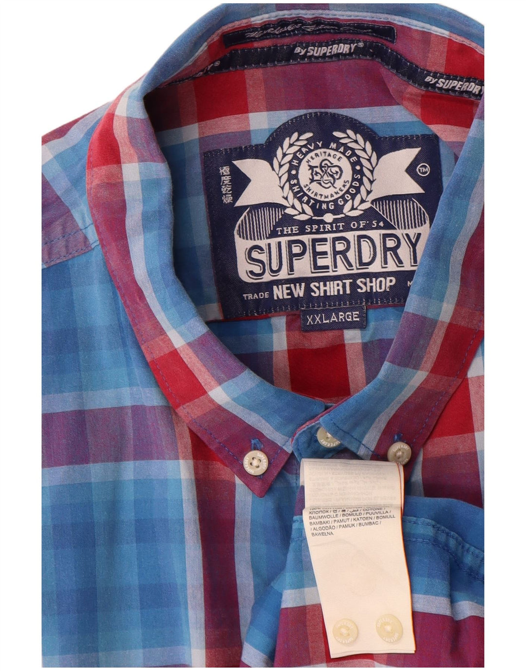Superdry kortærmet herreskjorte 2XL blå ternet bomuld