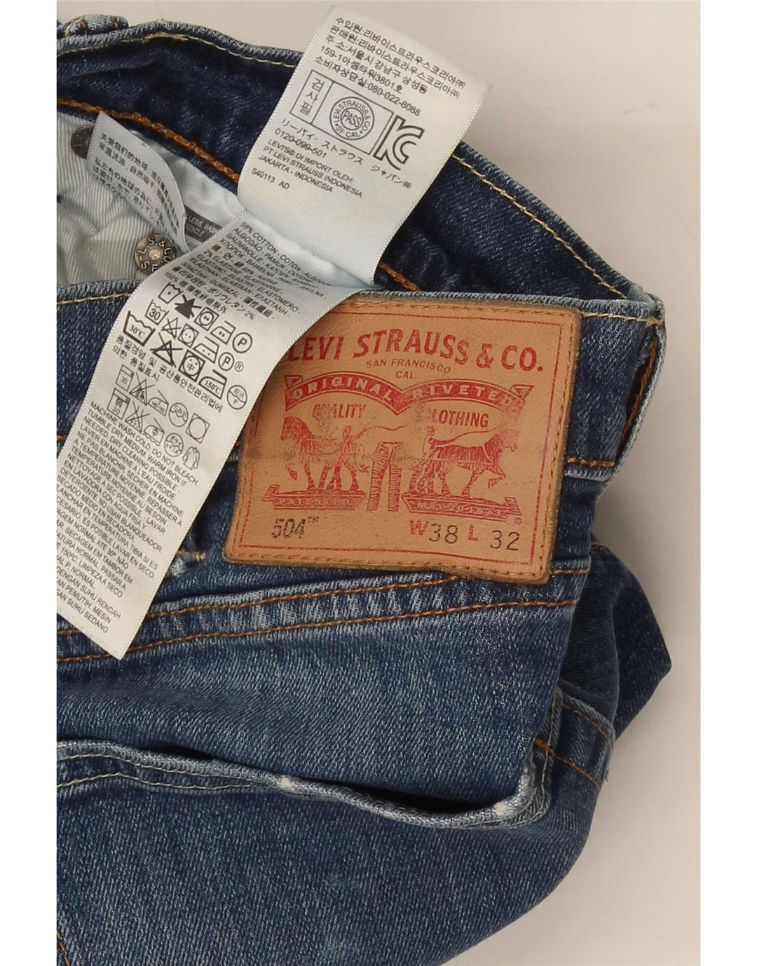 Levi's Herre 504 lige jeans W38 L32 blå bomuld