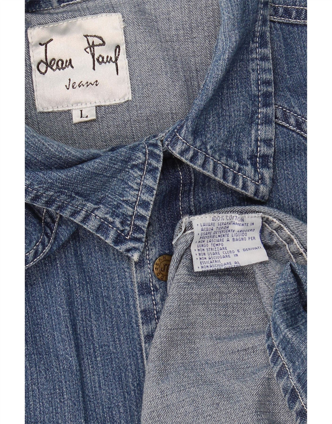 JEAN PAUL Mens Denim Shirt Large Blue Cotton Vintage Jean Paul and Second-Hand Jean Paul from Messina Hembry 