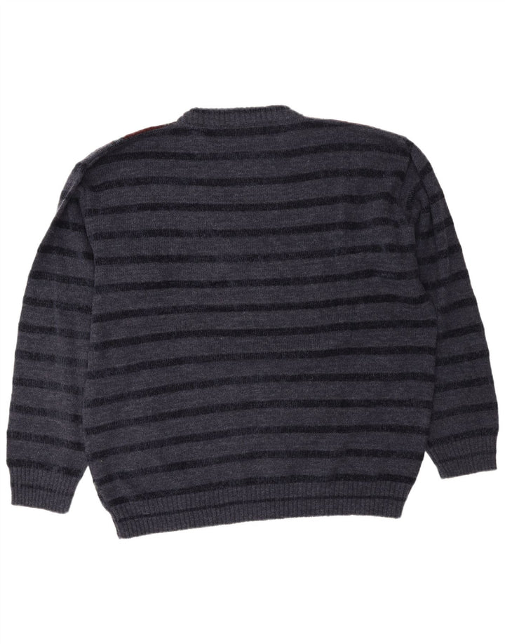 Fiume Herre abstrakt mønster rund hals sweater XL marineblå stribet