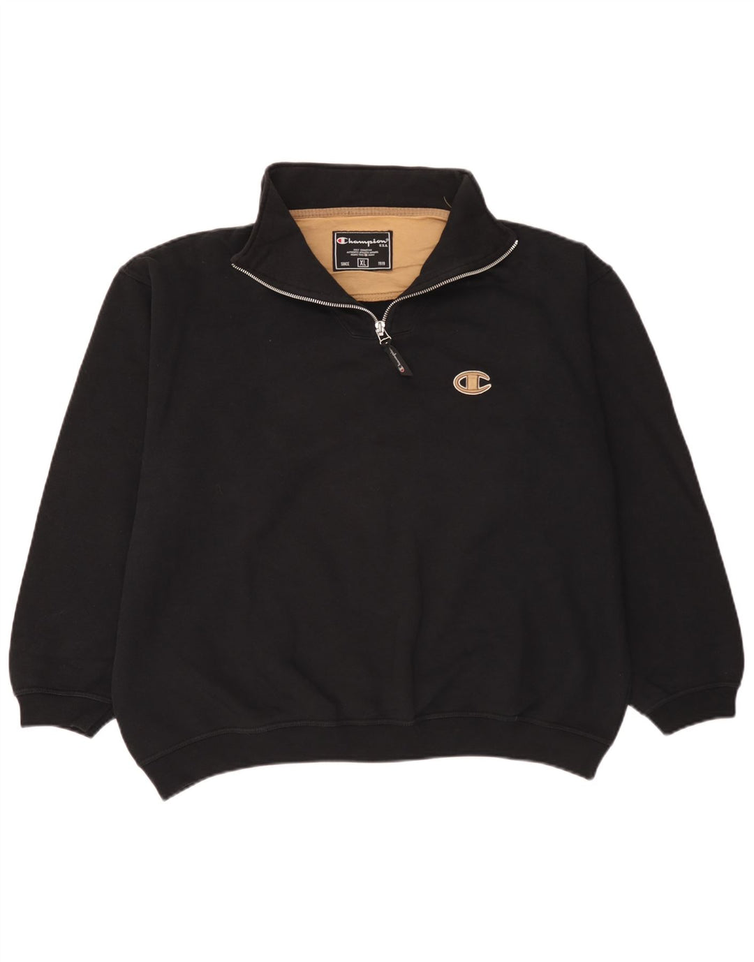 Champion Herre Zip Neck Sweatshirt Jumper XL Sort Bomuld