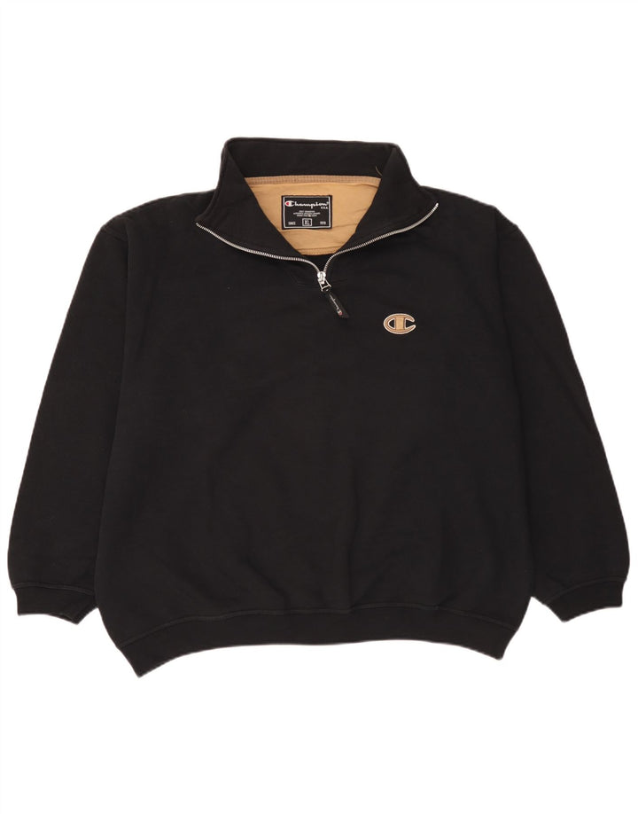 Champion Herre Zip Neck Sweatshirt Jumper XL Sort Bomuld