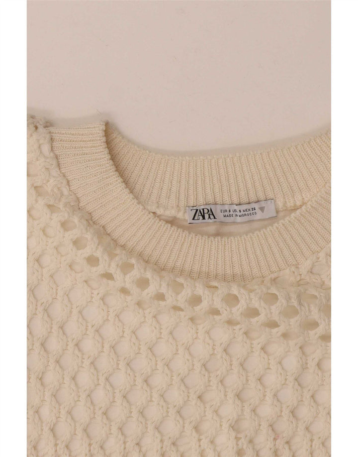 Zara hæklet bluse top UK 10 Small Beige