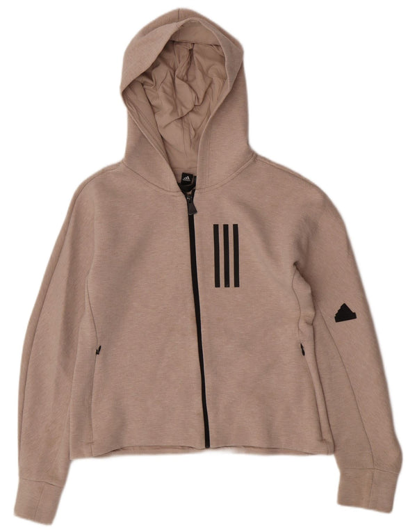 Adidas Womens Crop Zip Hoodie Sweater UK 16/18 Large Beige Flecked Cotton