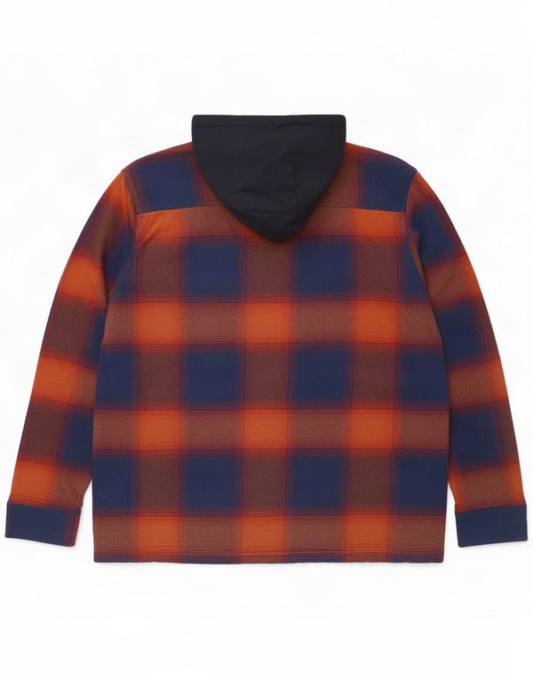 Easy Mens Hooded Flannel Shirt XL Navy Blue Cotton