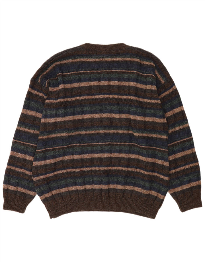 Canda herre rund hals sweater XL brun stribet akryl