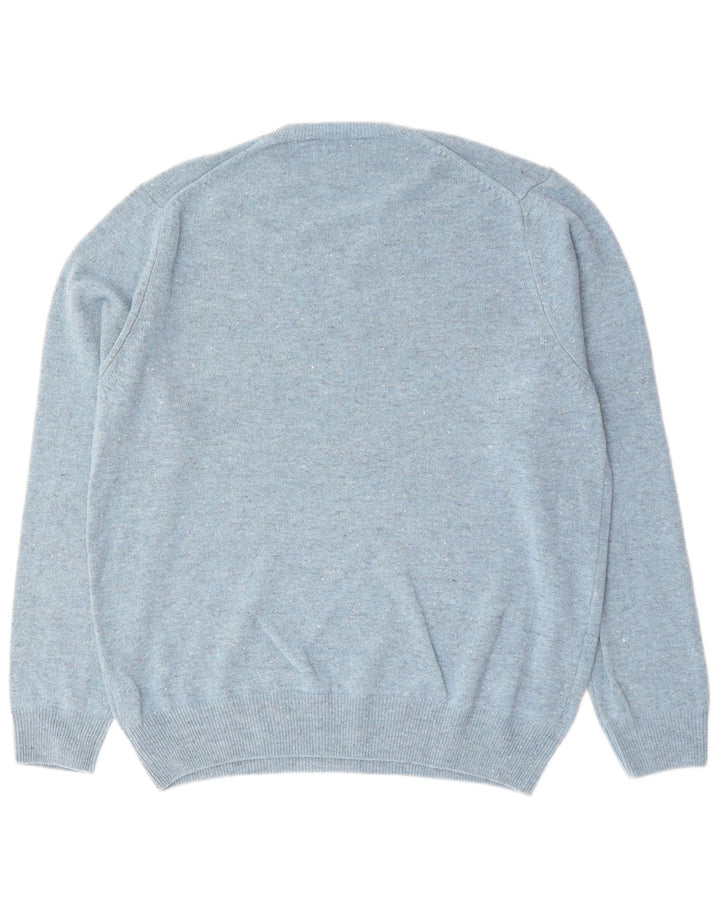 Marks & Spencer Herre V-hals sweater XL Blå Flecked Lammeuld