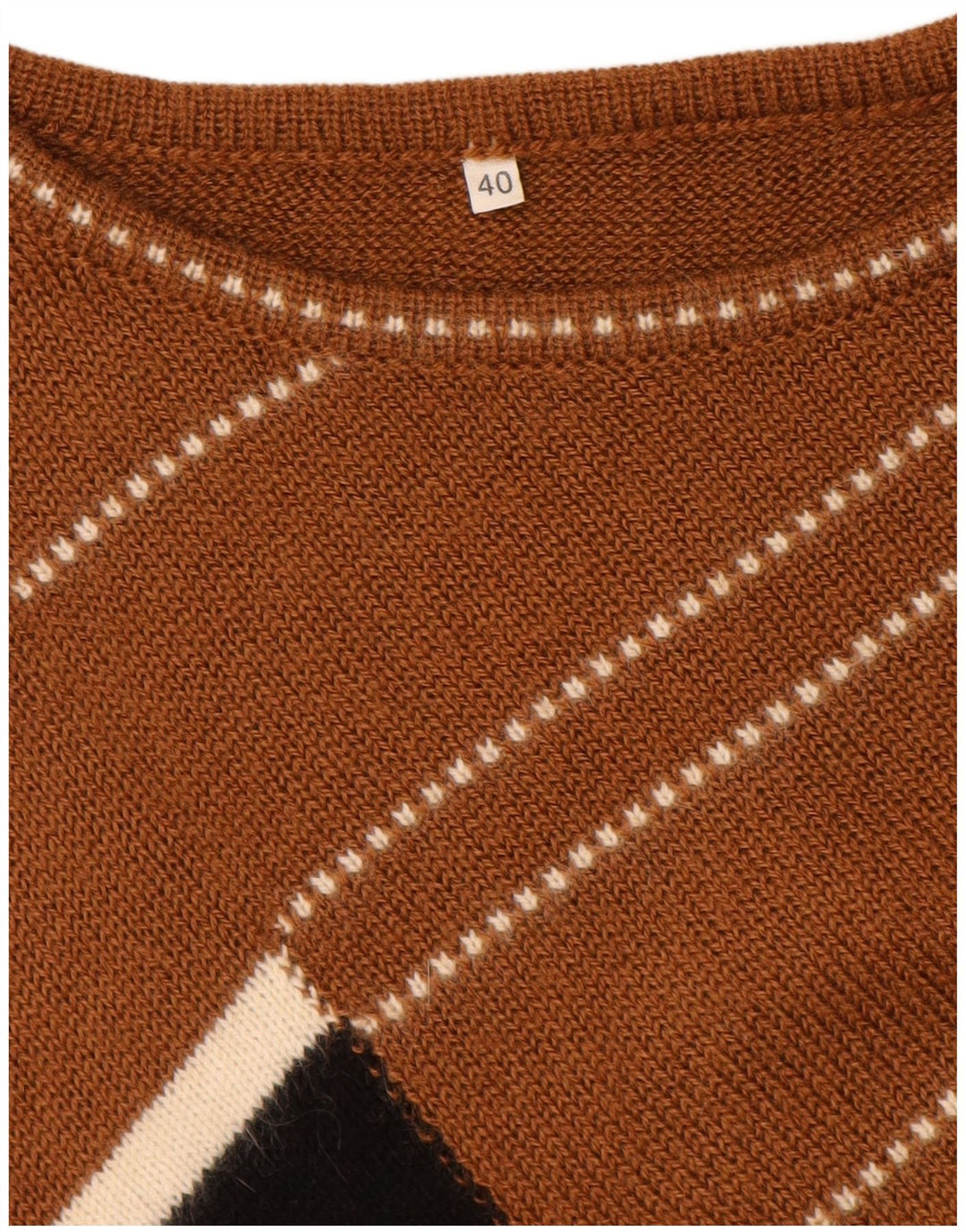 Vintage Dame Boat Neck Jumper Sweater EU 40 Medium Brown Colourblock