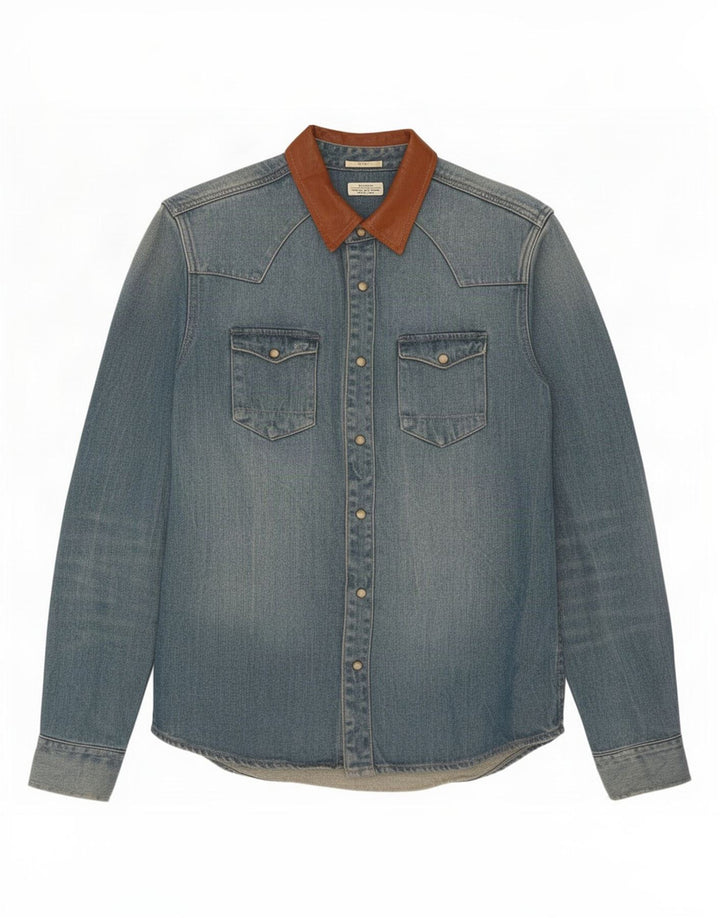 All Saints Herre Slim Fit Denim Shirt Medium Blue Bomuld