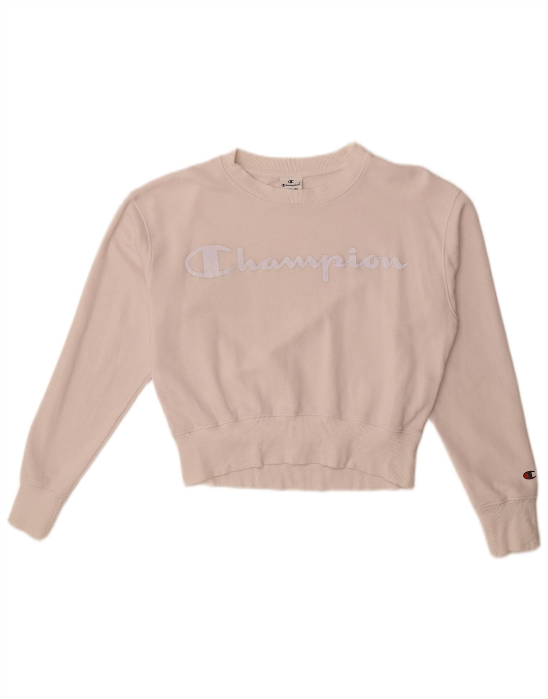 CHAMPION Womens Graphic Sweatshirt Jumper UK 14 Medium Off White Cotton