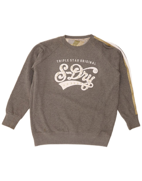 Superdry Womens Grafisk Oversized Sweatshirt Jumper UK 6 XS Grå Flecked