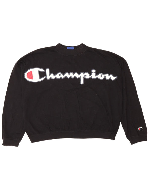 Champion Womens Grafisk Oversized Sweatshirt Jumper UK 6 XS Sort