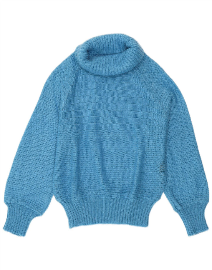 Vintage Dame Rullehals Sweater UK 14 Medium Blue