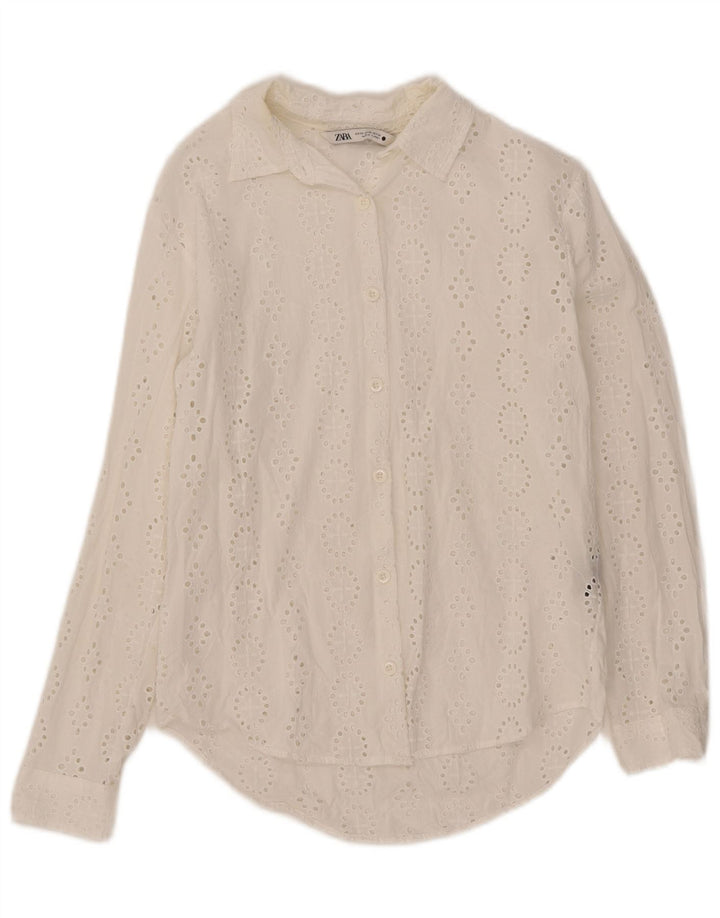 Zara Dameskjorte UK 6 XS Hvid Bomuld