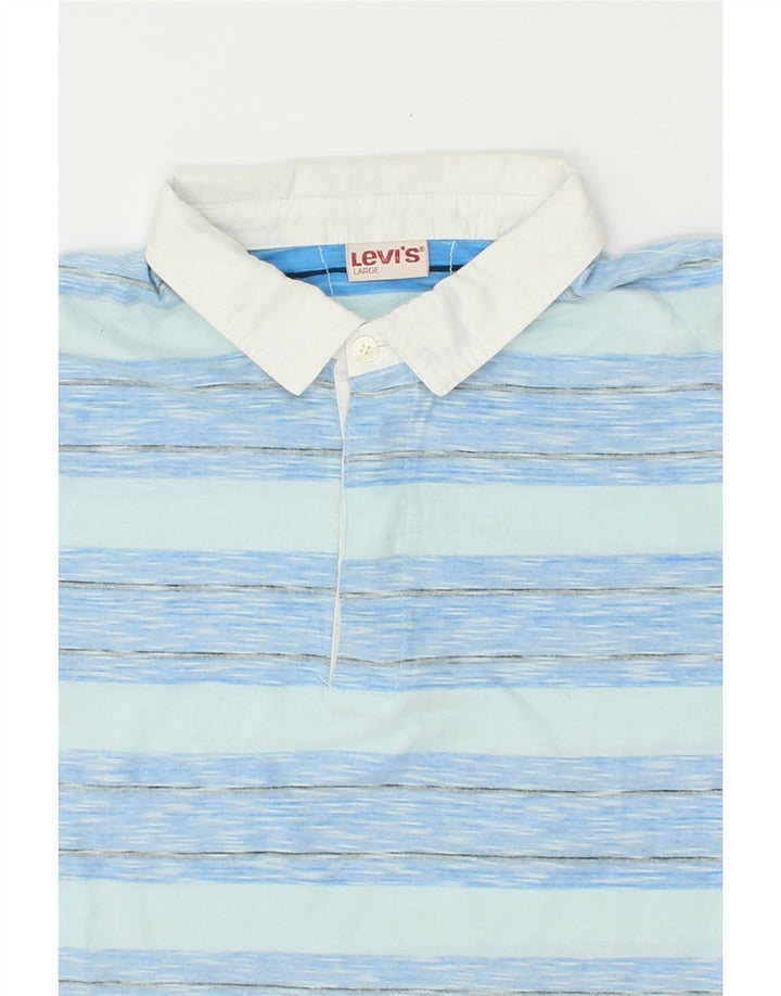 LEVI'S Mens Polo Shirt Large Blue Striped Cotton Vintage Levi's and Second-Hand Levi's from Messina Hembry 