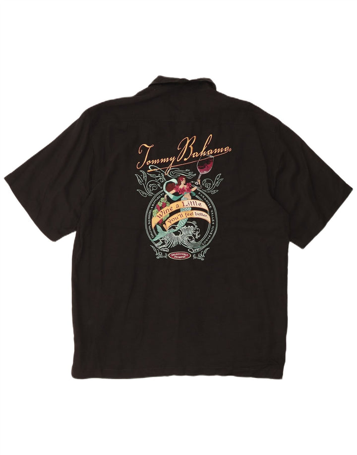 Tommy Bahama Herre grafisk kortærmet skjorte medium sort silke