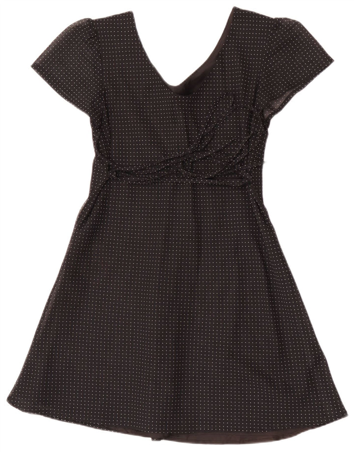 Vintage Dame Mini A-Line Kjole IT 42 Medium Sort Plettet Viscose