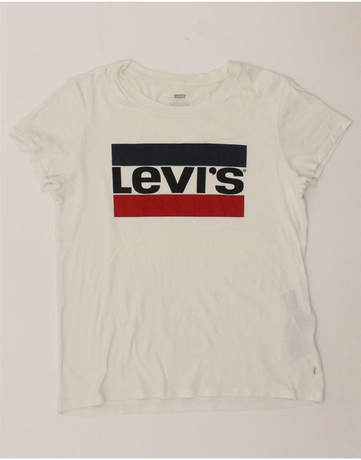 LEVI'S Womens Graphic T-Shirt Top UK 10 Small White Cotton Vintage Levi's and Second-Hand Levi's from Messina Hembry 