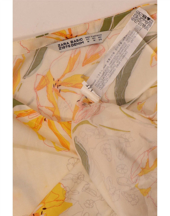 Zara Womens Crop Blouse Top UK 12 Medium White Floral Lyocell