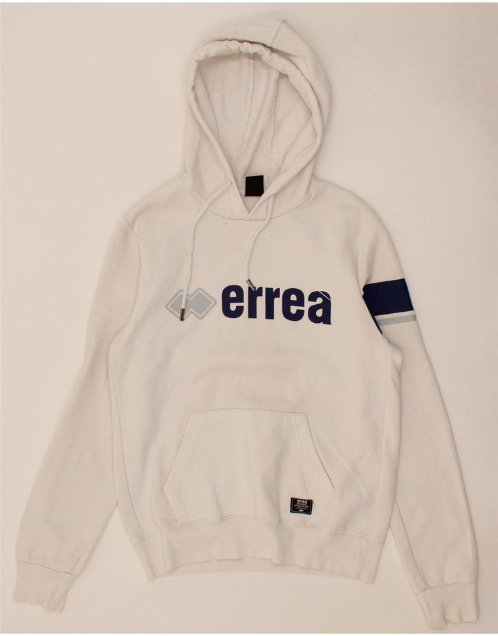 ERREA Mens Graphic Hoodie Jumper Medium White Cotton Vintage Errea and Second-Hand Errea from Messina Hembry 