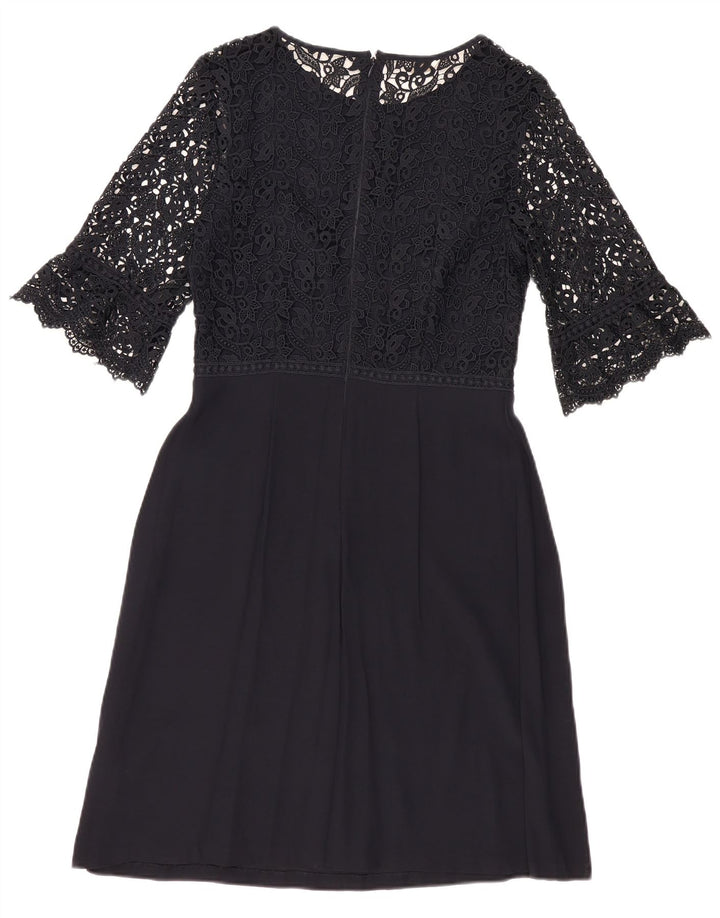 MONSOON Dame 3/4-ærmet A-Line Kjole UK 10 Small Navy Blue Floral