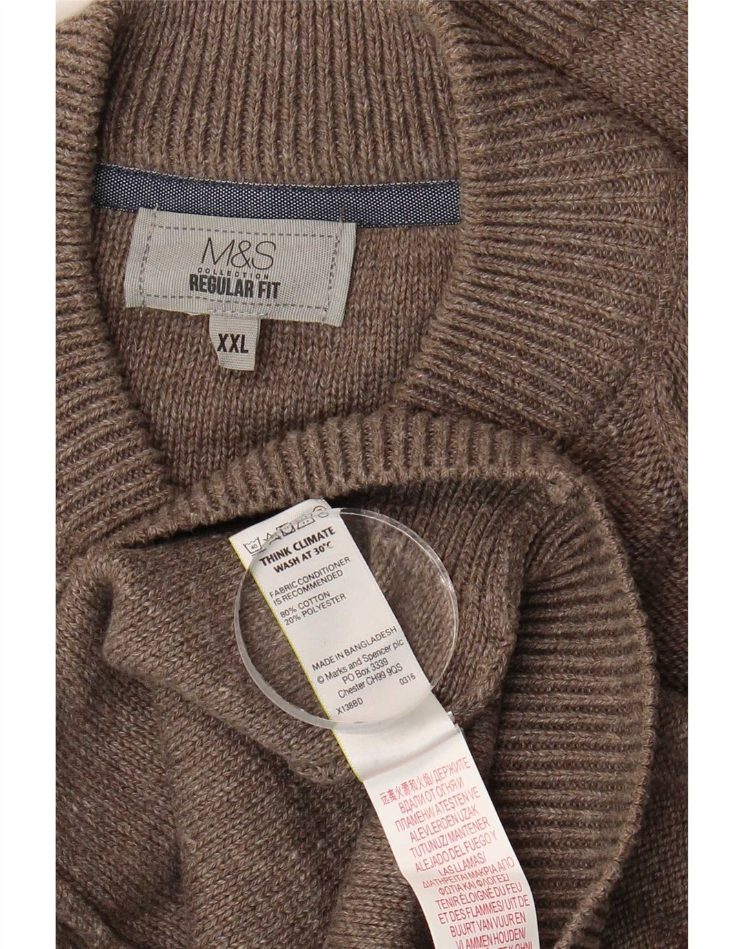 Marks & Spencer Herre Regular Fit cardigantrøje 2XL brun bomuld