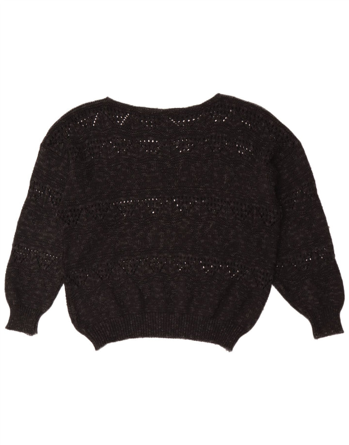 Vintage Dame Boat Neck Jumper Sweater EU 40 Medium Sort Geometrisk