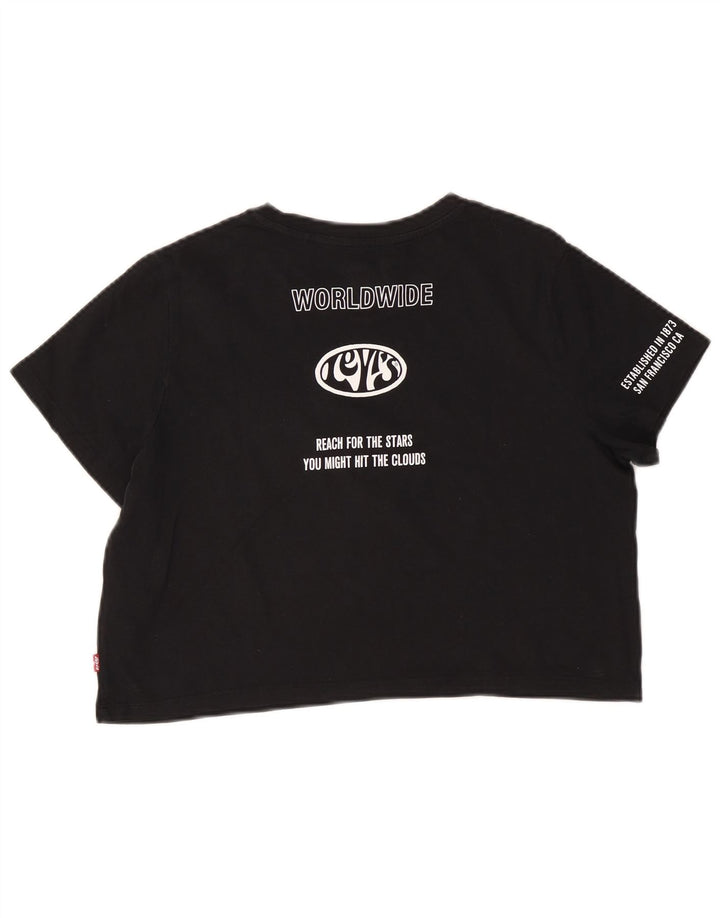 LEVI'S Dame Crop Grafisk T-Shirt Top UK 14 Medium Sort Bomuld